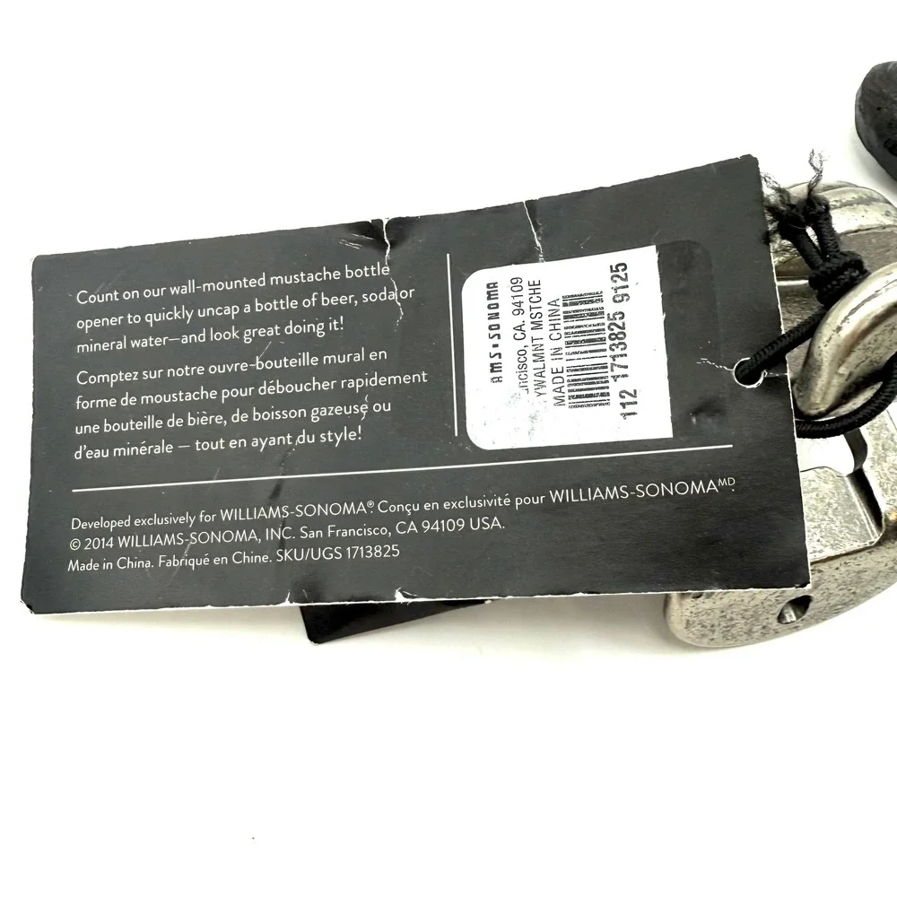 Williams Sonoma Mustache Bottle Opener & Corkscrew Set Silver Black NEW NWT